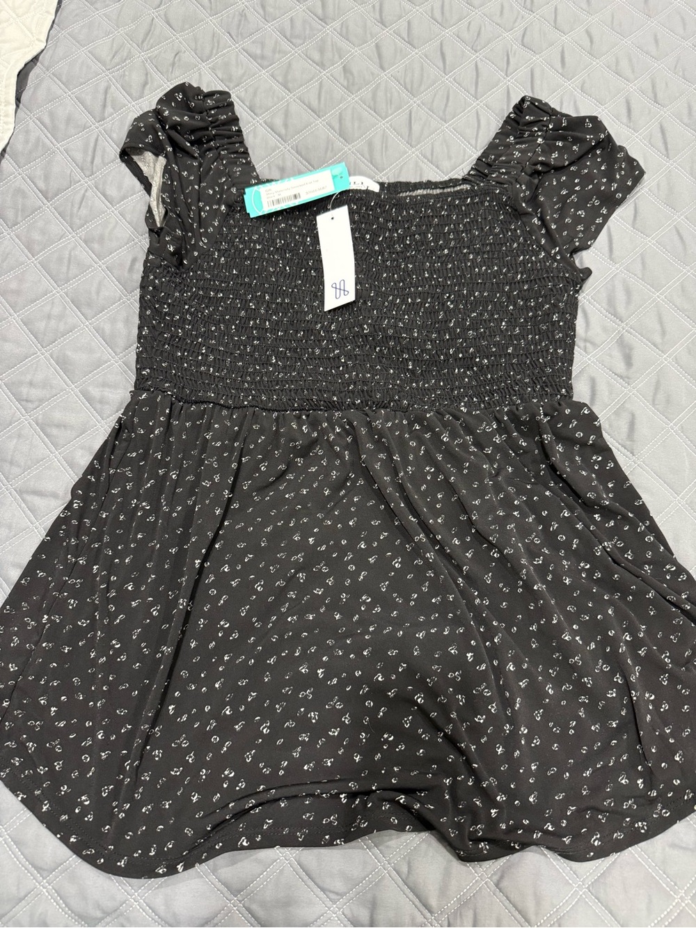 Gilli Black Tiny White Floral Smocked Maternity Top